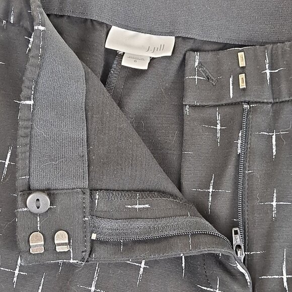 J Jill Size 6 Straight Leg Pants Black White Crosshatch Pattern Elastic Waist - Picture 5 of 10